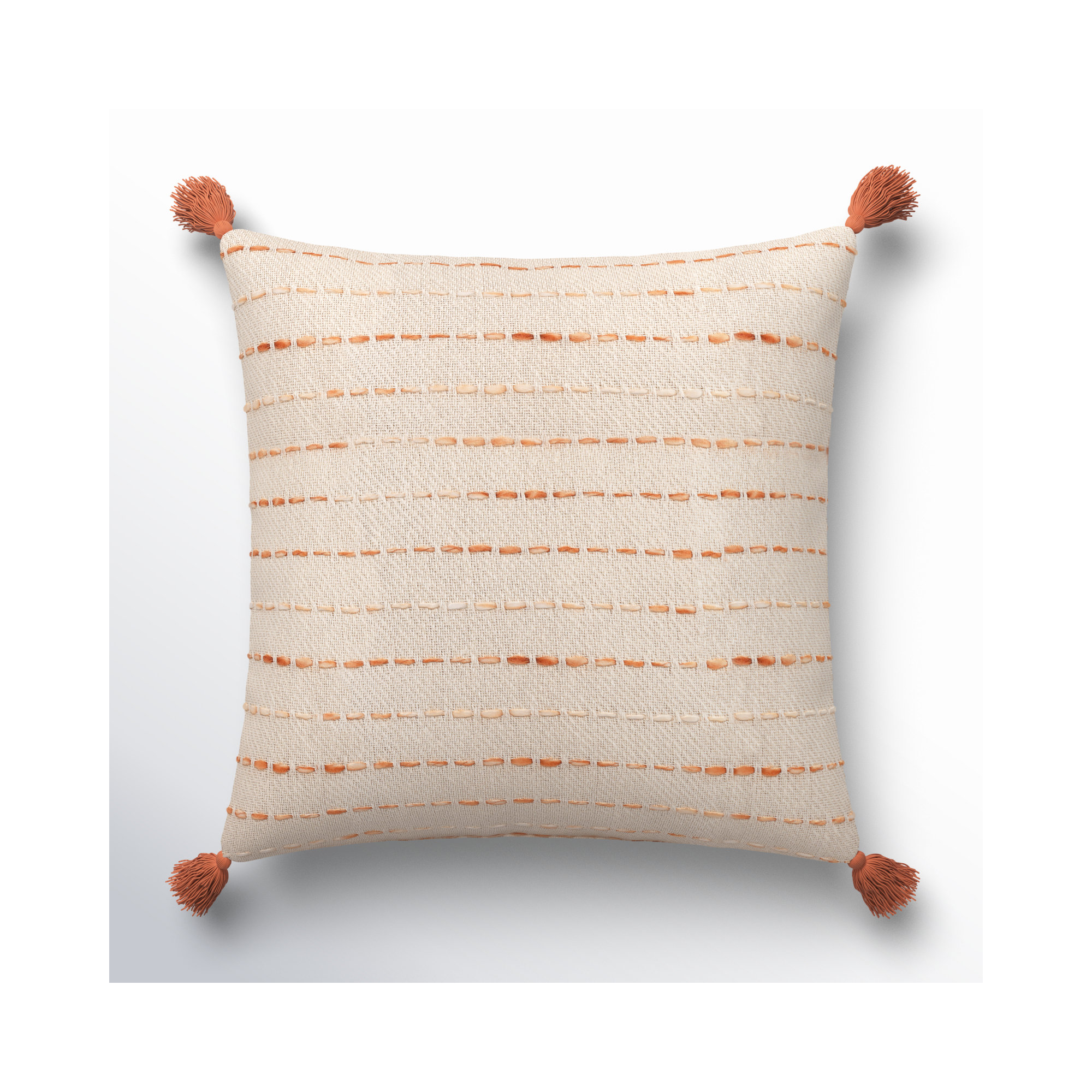 Hainsly Striped Cotton Throw Pillow, Polyester, Coral/Natural
