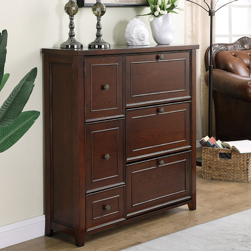 Nut-brown Solid Wood Shoe Storage Bench, 43.31" H x 43.31" W x 11.81" D