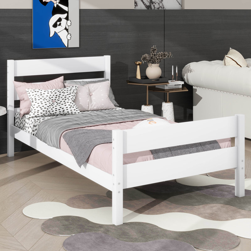 Structure de lit simple en bois avec tête et pied de lit inclus, Blanc