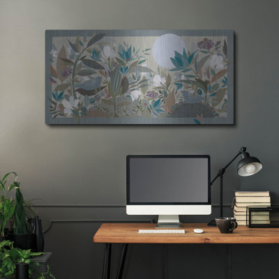 «Deux oiseaux dans un jardin» par Sue Davis, art mural en métal, 48 po x 24 po