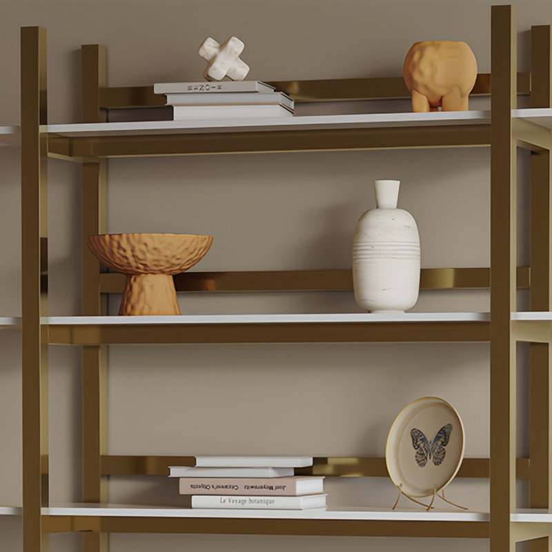 A light luxury and beautiful bookcase, 73.2" H x 35.4" W x 13.7" D, Gold/White