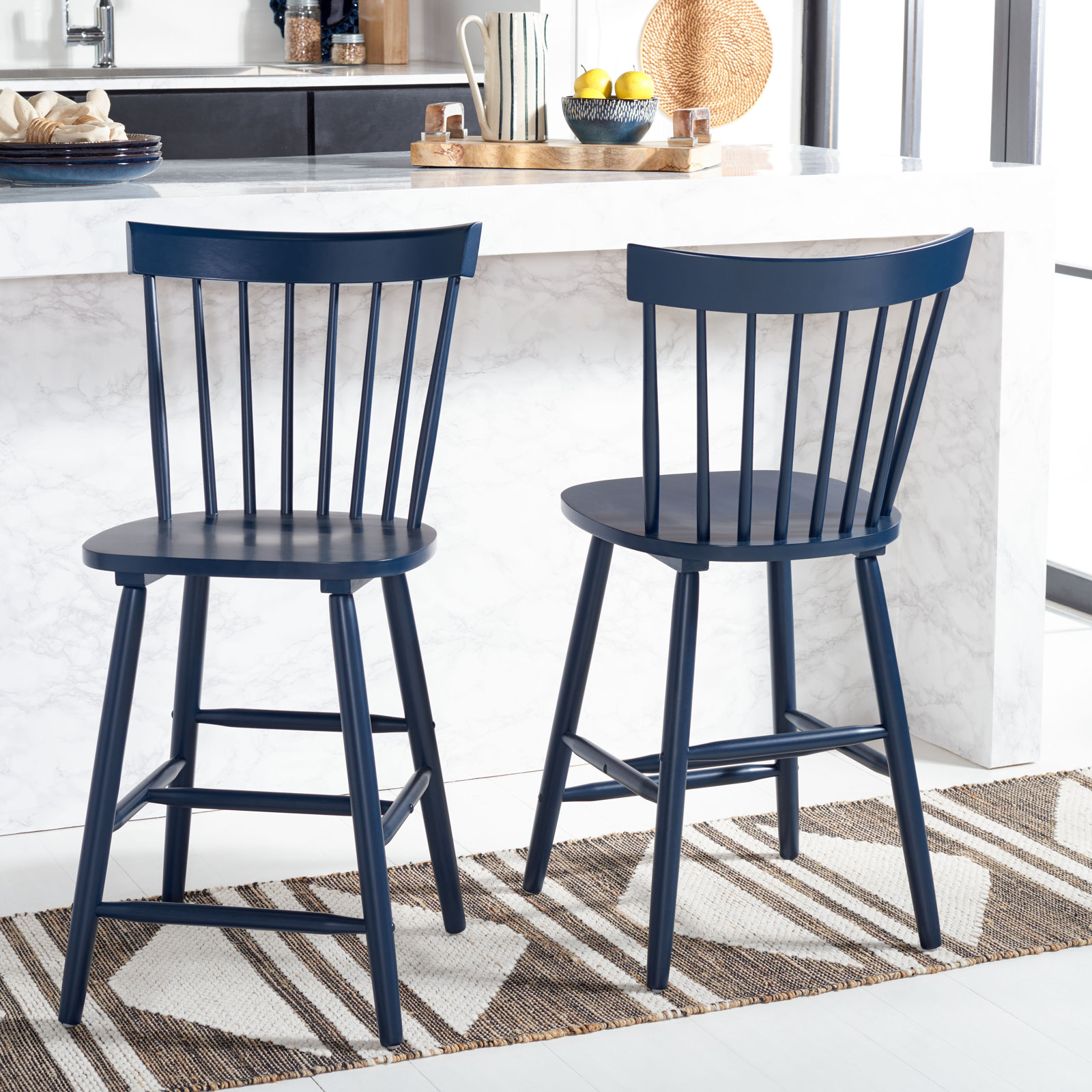 Stacee Solid Wood Bar & Counter Stool, Counter Stool (24" Seat Height), Navy