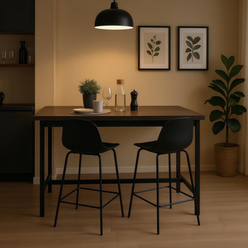 Botyo 26" H Modern Low Back PP Counter Stool with Metal Frame, Black, 2