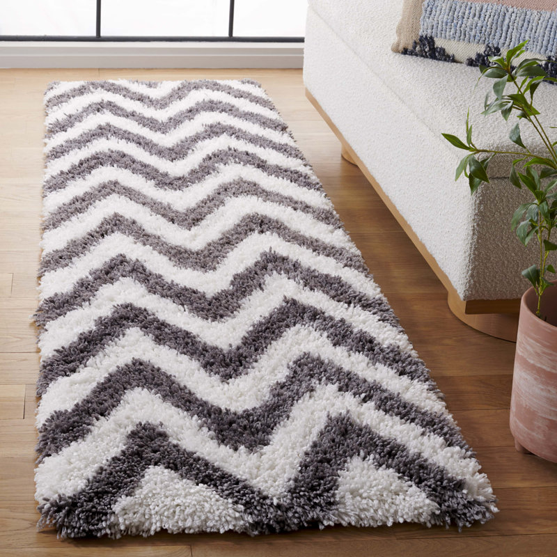 Helenie Shag Hand Tufted Performance Chevron Rug, Runner 2'3" x 8'