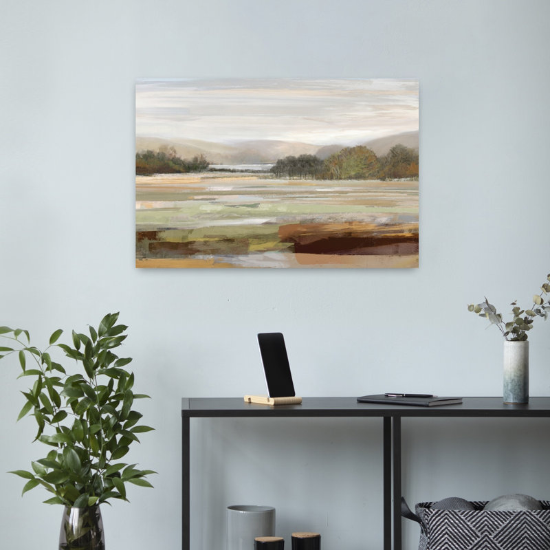 Art contemporain paysage lointain, H 16 po x l 24 po