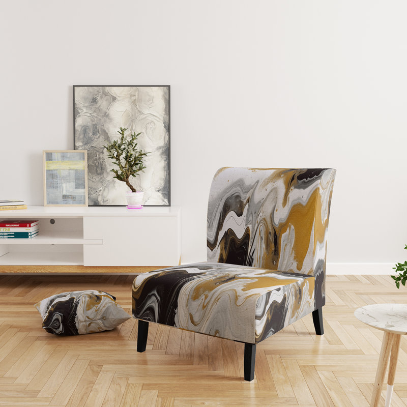 Berendien Marble Upholstered Slipper Chair Velvet, Gold/Black Polyester Blend