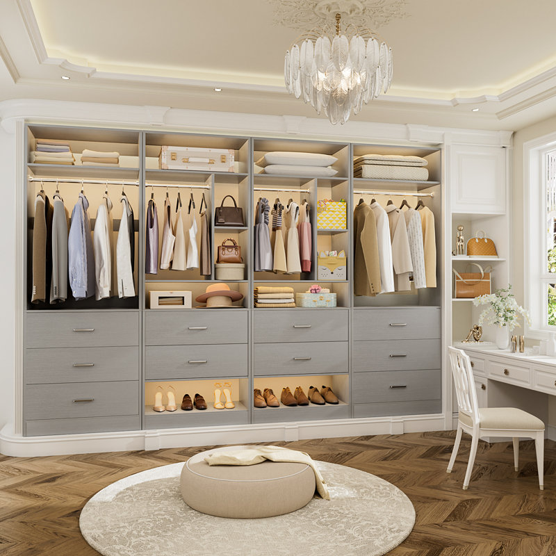 Freestanding 48" Closet System With 5 Wood Drawers ( Set Of 2 ), Gray