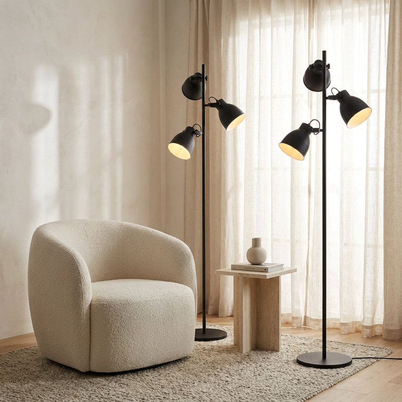 Lampe sur pied contemporaine Opus noir à 3 lumières, réglable