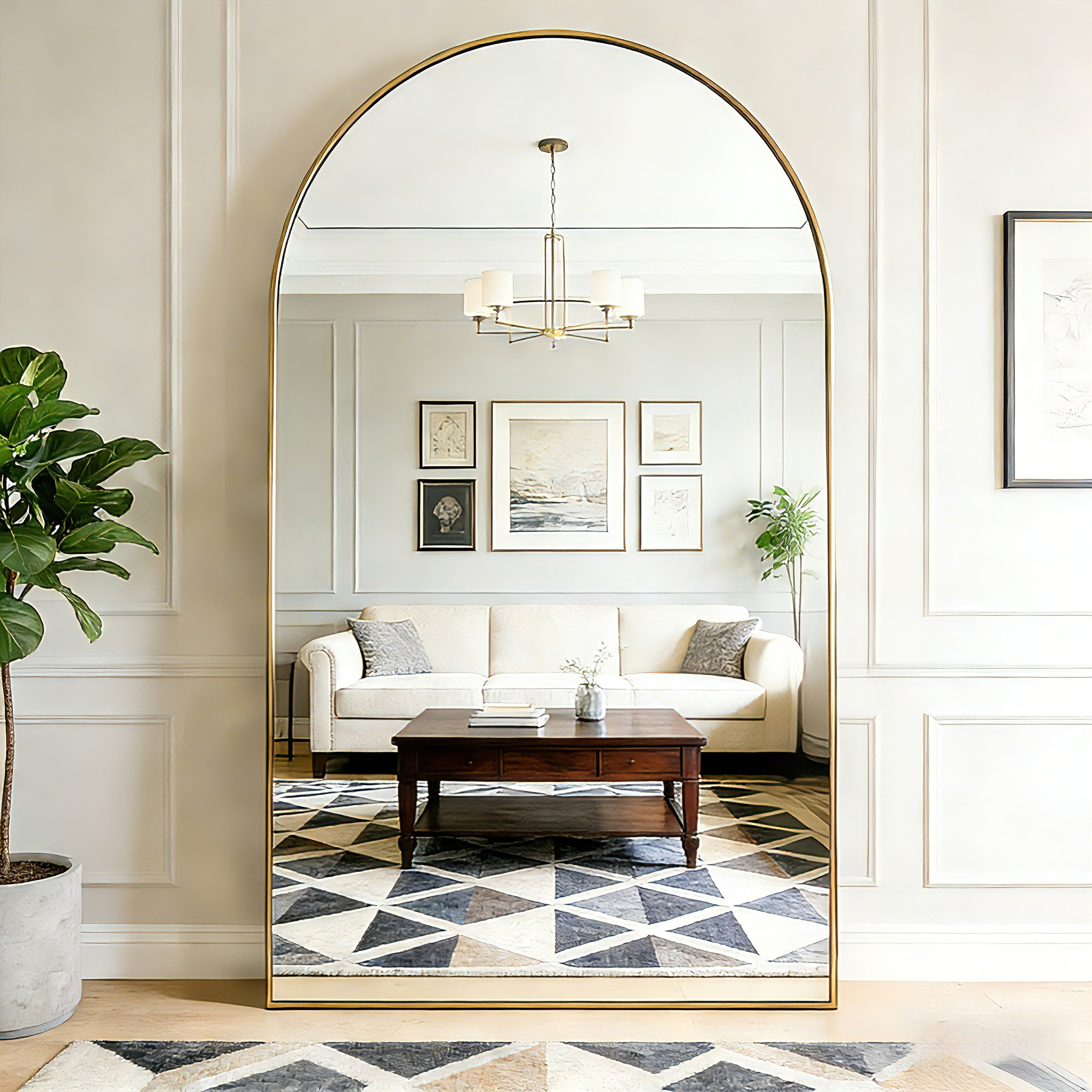 Oversized Arch Floor Mirror with Stand, Wall Mirror