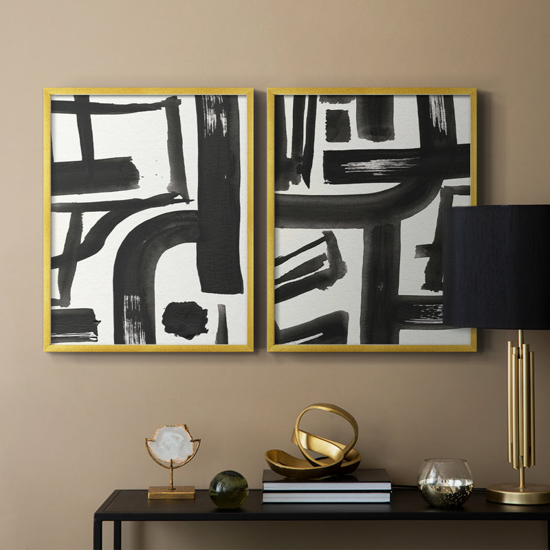 «Inkwell Intersect I-Premium», reproduction encadrée prête à accrocher - aucun clou requis - aucun clou requis, Doré