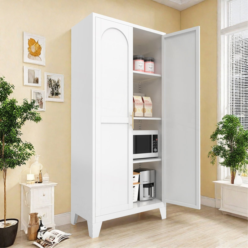 Armoire de rangement 61 po à 2 portes galbées, armoire de rangement en métal avec portes et tablettes réglables, pour chambre à coucher, salon