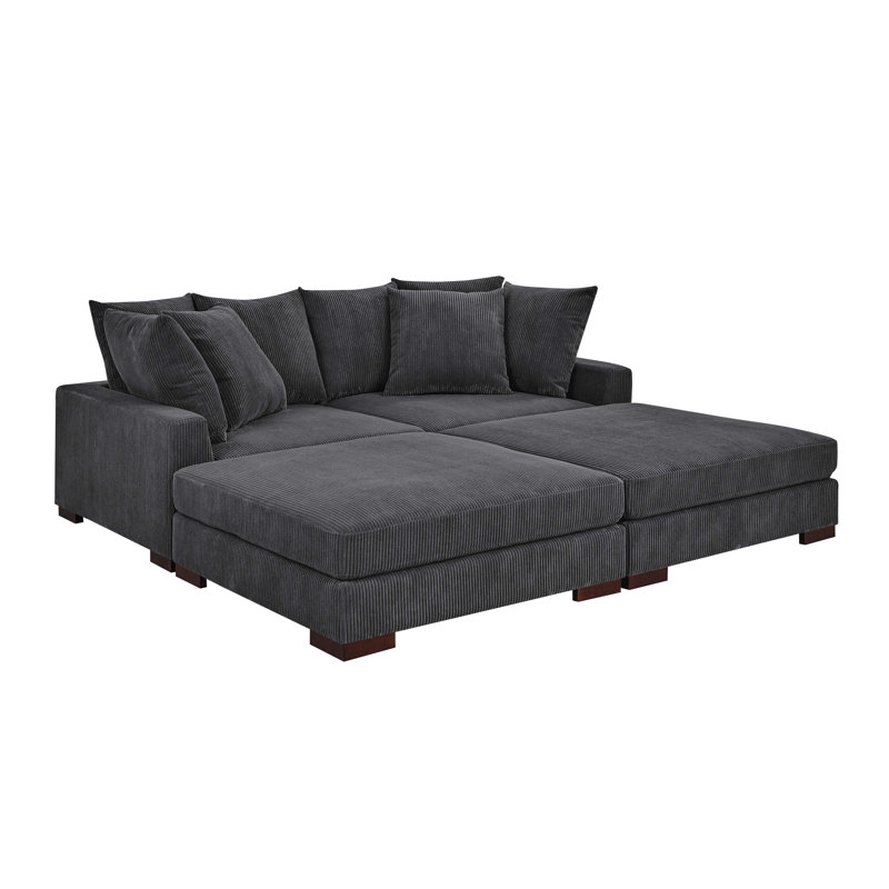 Canapé modulaire 4 pièces Ashon, Velours côtelé gris foncé