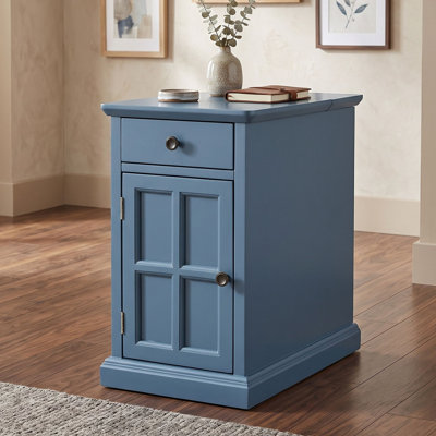 Wood End Table Side Table with Drawer, Cabinet and USB Ports