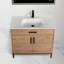 Meuble-lavabo sur pied 36 po avec lavabo - Armoire en bois massif avec lavabo en céramique, portes à fermeture en douceur et rangement réglable pour les petites salles de bain-545333208