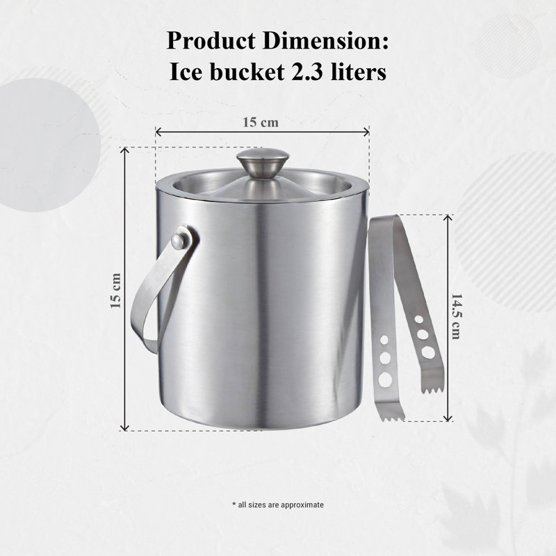 Buckingham Stainless Steel Double Wall Ice Bucket With Tong 2.3 Litre