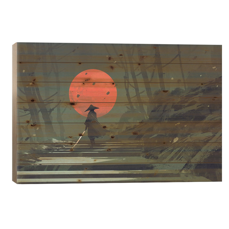 «Jahfari Red Moon Samurai» par Grandfailure - impression sans cadre sur bois, H 18 po x l 26 po x P 1,5 po