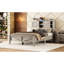 Lit double en bois rustique pleine grandeur avec tête de lit à double porte de grange coulissante et point de charge, support de lattes, teinte gris antique, lit plateforme sans sommier, lattes fixes et fixes, chatoyant-1040330795