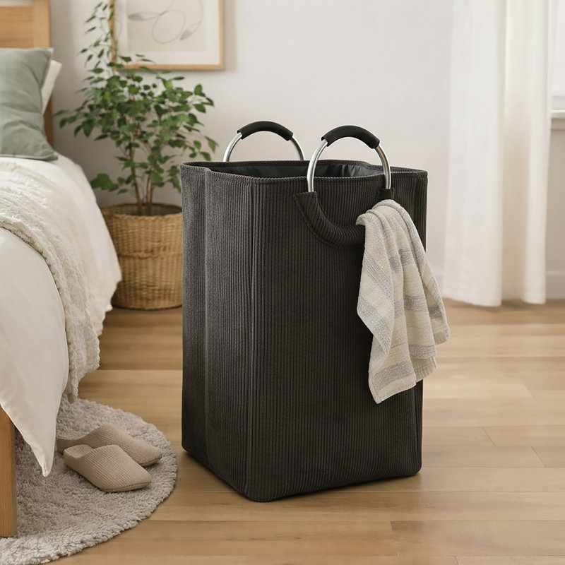 Panier à linge en velours côtelé 55L, Gris