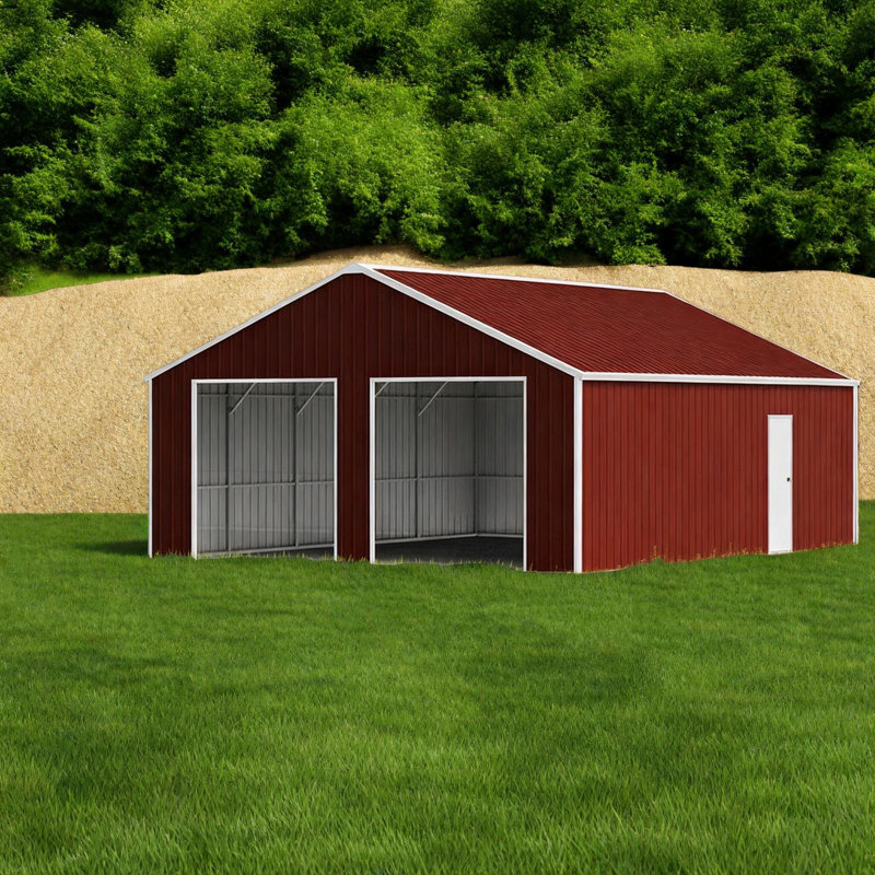 Remises de garage en acier durable, grange en métal spacieuse avec deux portes pour le rangement à la maison