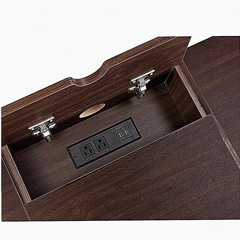 Oak and Black 1 Drawer Desk with USB Port