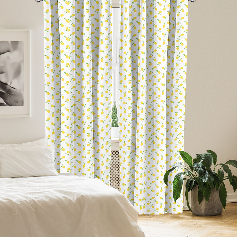Rideaux à 4 panneaux East Urban Home citron, été agrumes moutarde vert lime, L 28 po x L 95 po