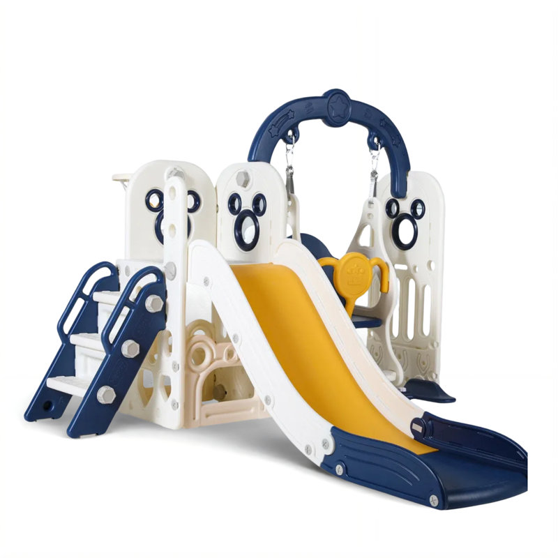 Ensemble de glissade et de balançoire pour tout-petits 6 en 1, équipé d'un panier de basketball et d'un espace de rangement spacieux, idéal pour jouer dans la cour intérieure