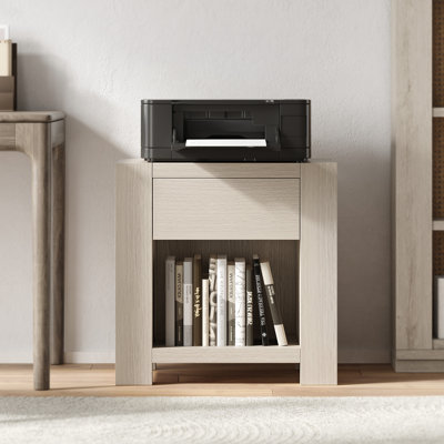 Table de chevet 1 tiroir 23,6 po avec station de charge, chêne clair