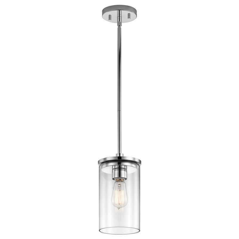 Luminaire suspendu cylindrique à 1 lumière Crosby, Chrome