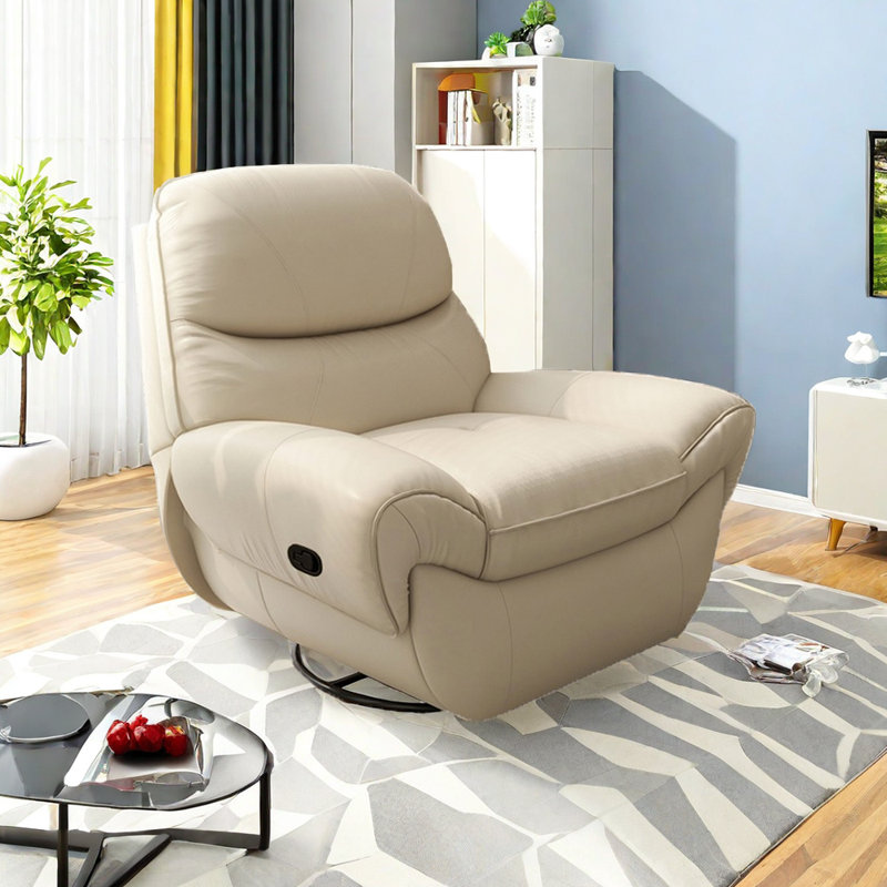 Nerita Faux Leather Recliner, Beige Faux Leather