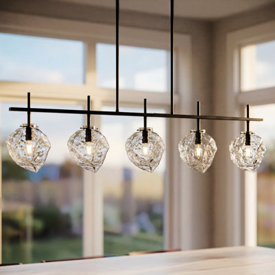 Luminaire suspendu linéaire à 5 lumières pour îlot de cuisine 45 "avec verre ondulé gris fumé Adwin