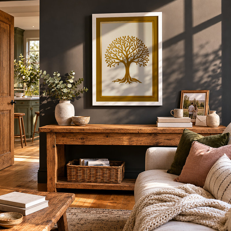 Golden Tree Botanical - Framed Print, A1 - 84.1 x 59.4 cm, White
