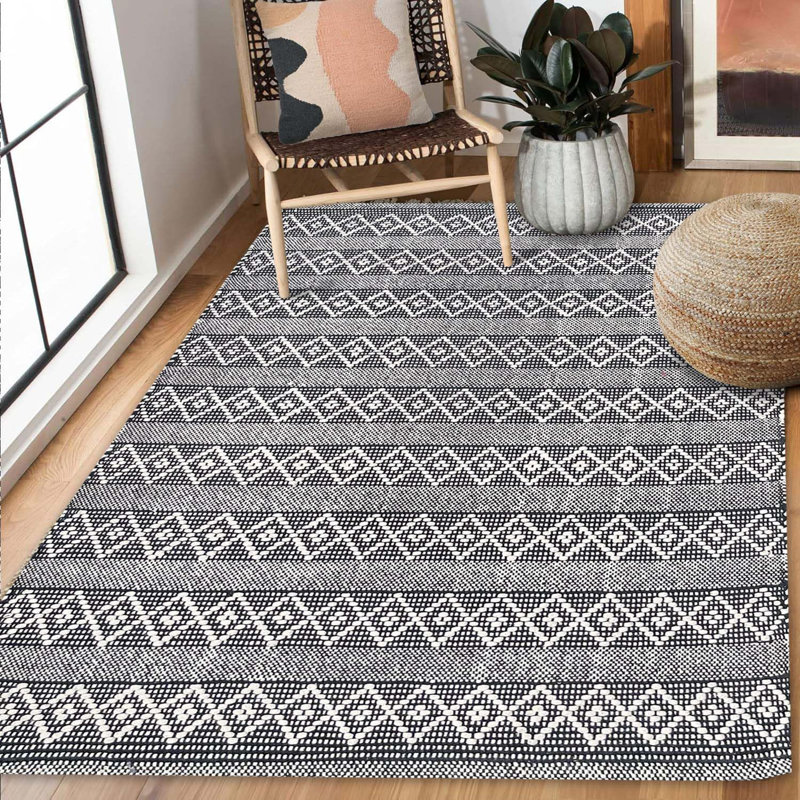 Steverson Cotton Bath Rug, Black/Ivory, Single - 60" L x 36" W
