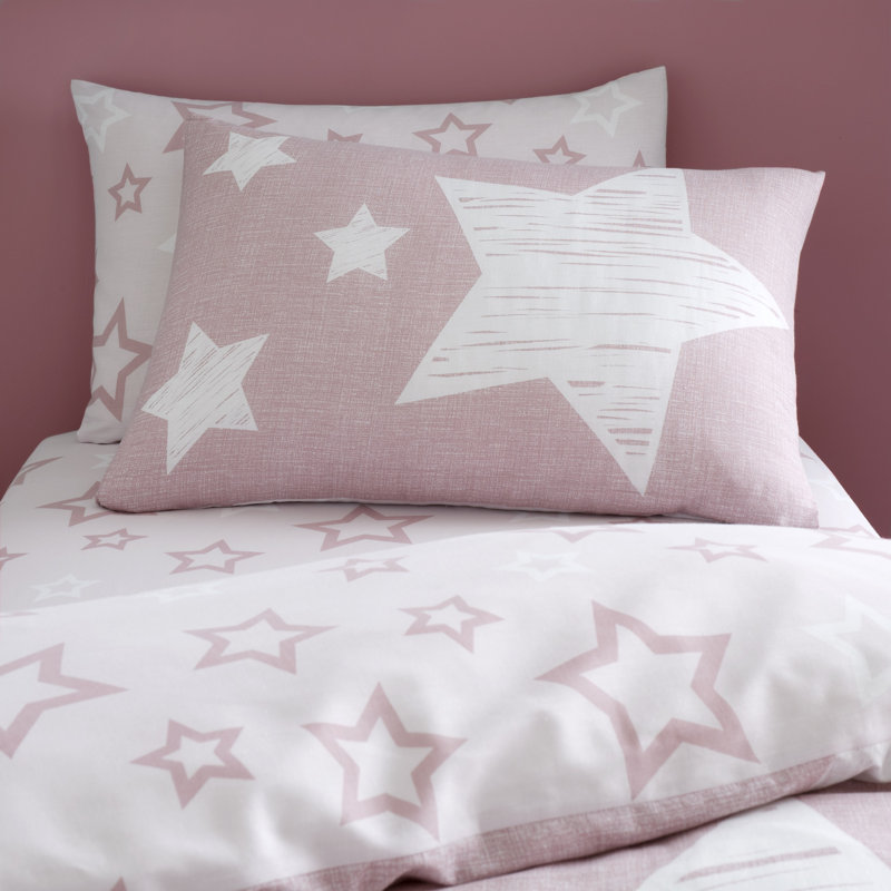 Kids Star Pattern Duvet Cover Set Polycotton Bed Linen with Pillowcases Soft Breathable Quilt Cover Secure Button Closure Easy Care