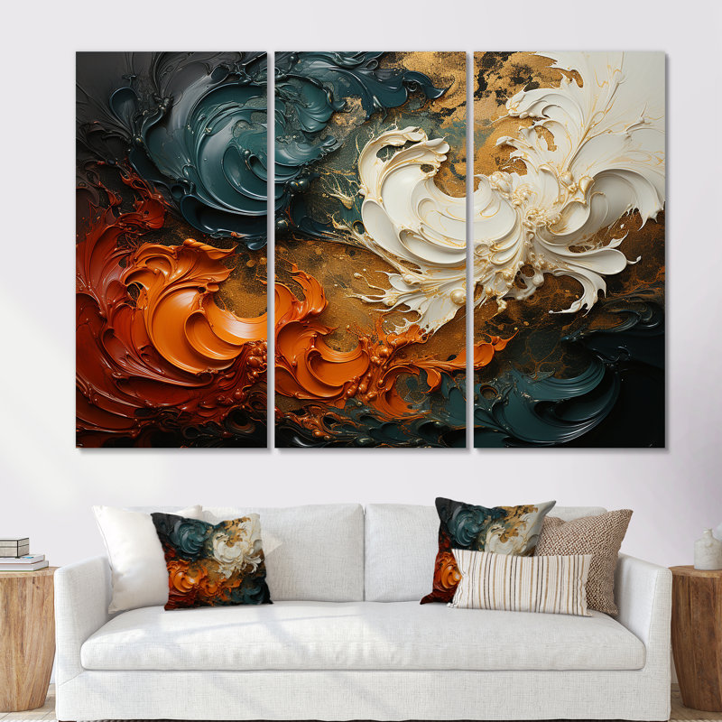 Orange et vagues ondulées oranges et mélodie II - art mural abstrait, Toile tendue, H 28 po x l 36 po x P 1 po