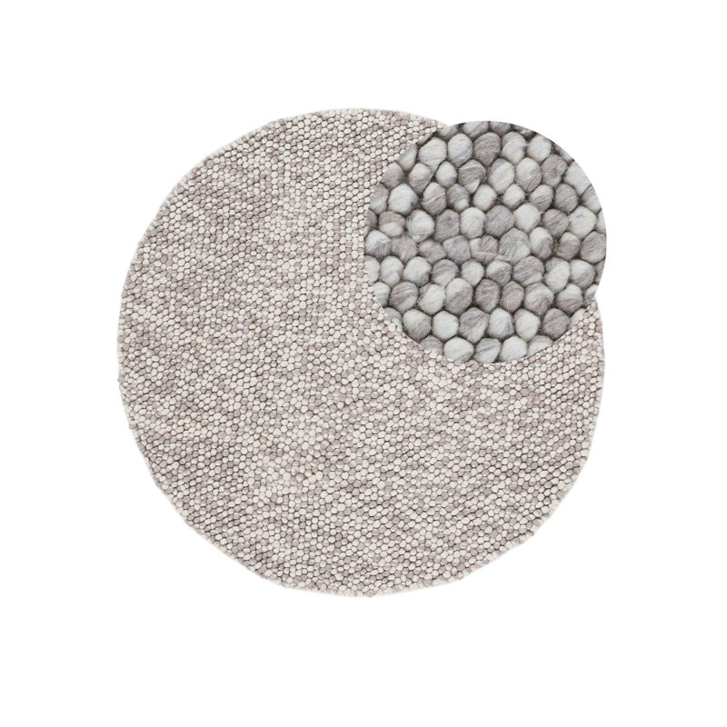 Handmade Wool Rug in Beige, Round 150cm