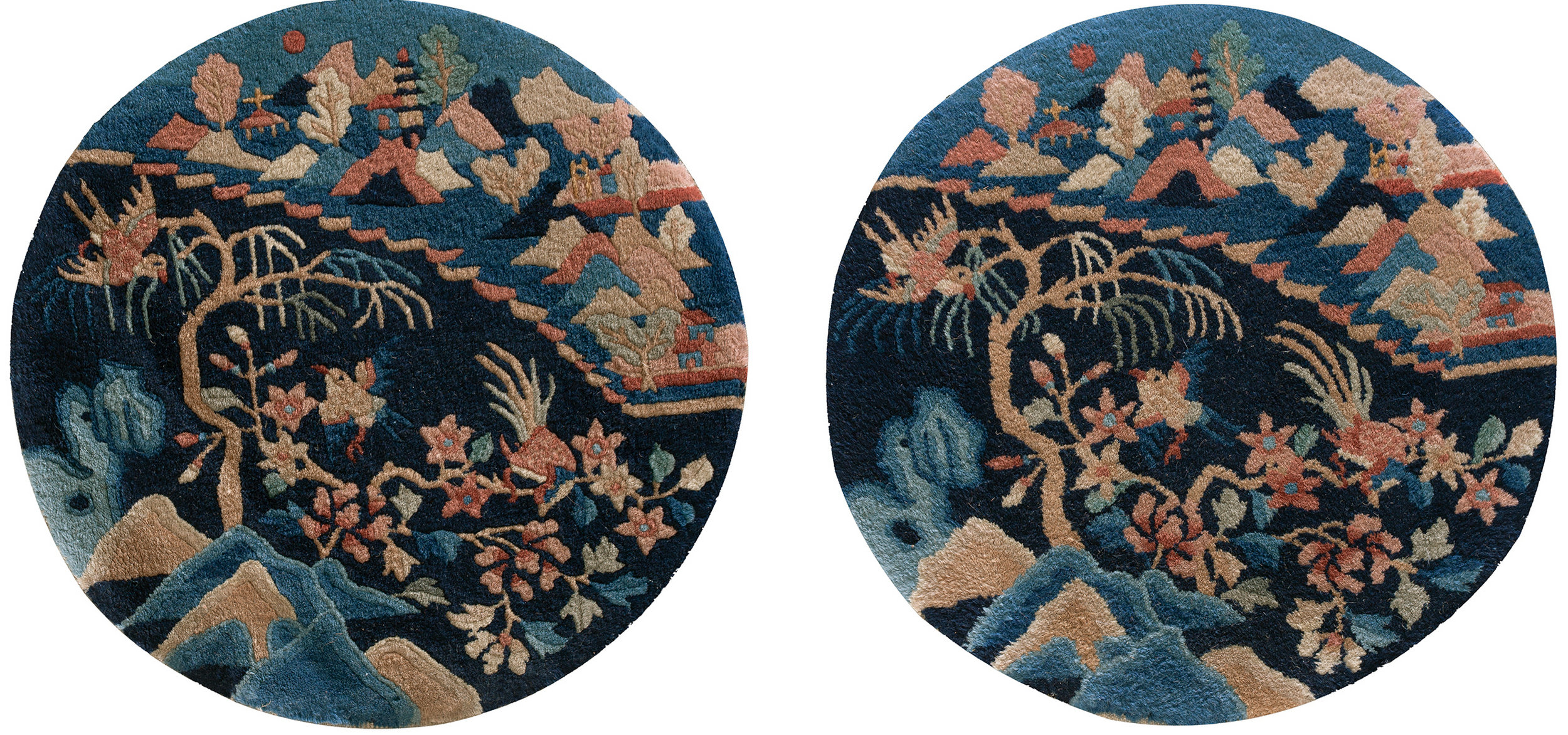 Peking Pattern The New England Collection Pair Of Small Blue Antique Round Chinese ...