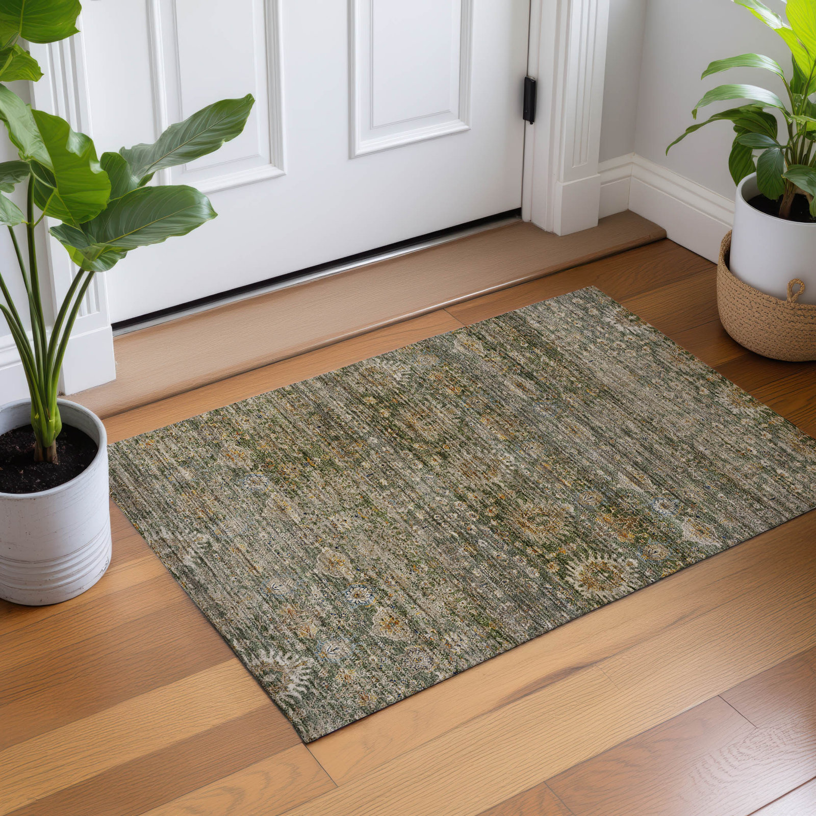Premium Machine Washable Tirico Traditional Rug, Basil, 1'8" x 2'6"