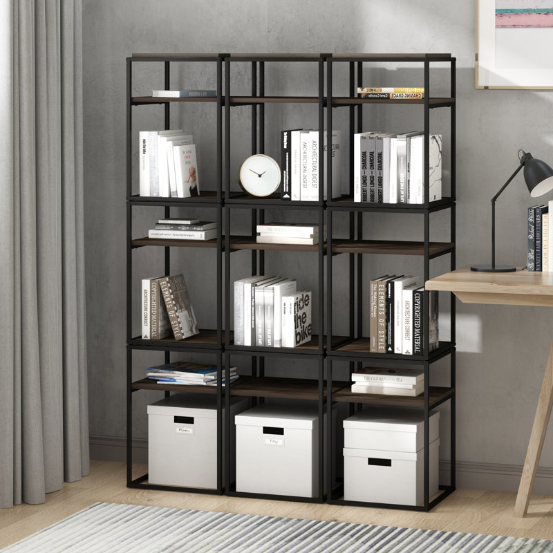 Emilda 38.2 cm W Shelving Unit, Columbia Walnut/Black