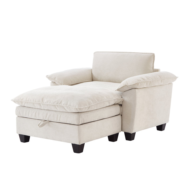 Méridienne surdimensionnée 51 po en chenille douce avec repose-pieds de rangement amovible (beige), Beige