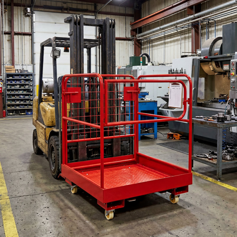 Cage de sécurité pour chariot élévateur pliable, panier de 36 脳 36 pouces, capacité de 1 200 lb avec chaîne de garde-corps et trou de bonde pour 1 à 3 personnes