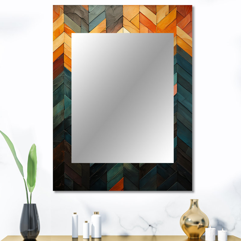 Abstrait de chevron vert et jaune - miroir mural en mosaïque, miroir décoratif moderne, impression d'art en métal