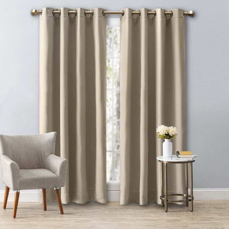 Ardelle Blackout Curtain Single Panel, Putty with Antiqued Bronze Grommets, 56" W x 96" L