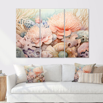 Ensemble de décorations murales Sea Anemone Pastel Elegant I - Coastal Coral Under Water