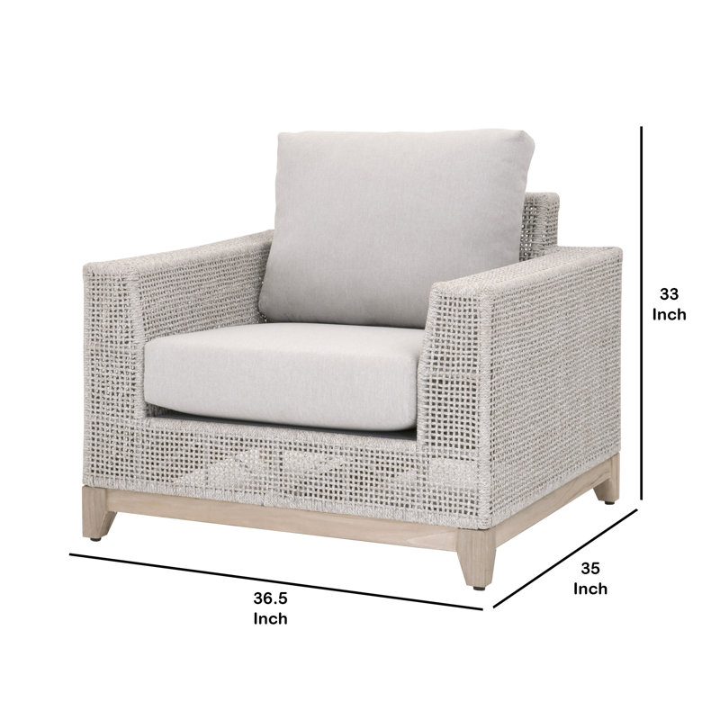 Gray Teak and Taupe Rope Outdoor Sofa Chair with Cushions