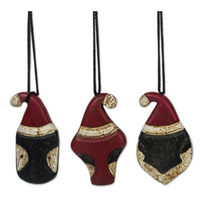 Ensemble d’ornement figurine suspendu en bois de père noël africain 3 pièces