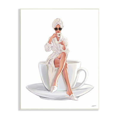 Stupell Industries Chic Woman Robe Coffee Cup Designer Logo Sunglasses By Ziwei Li - Painting In Wall Plaque