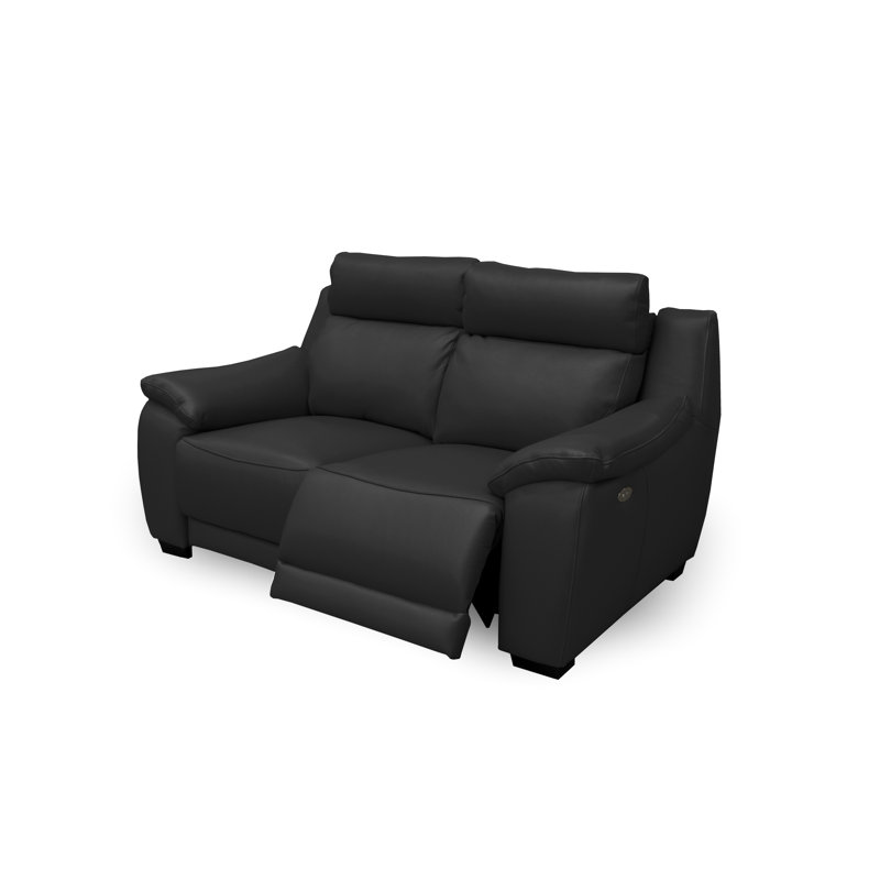 Layahna 66.5 in. Genuine Leather Pillow Top Arm Reclining Sofa, Black