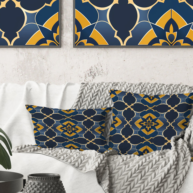 Coussin lombaire moderne bleu-jaune à quadrilobe I