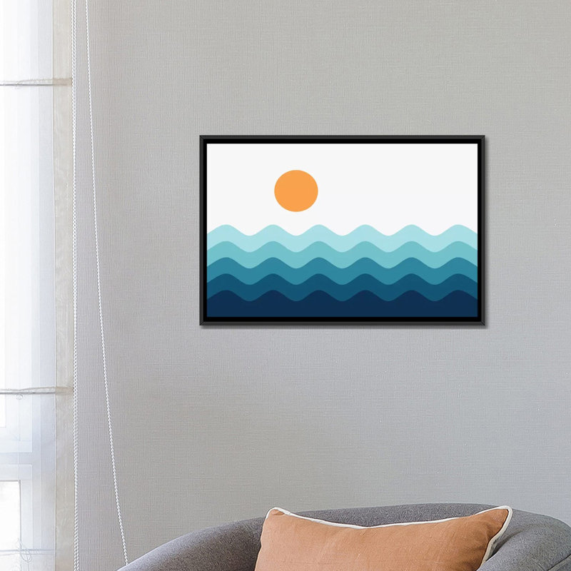 Paysage abstrait, impression d’art graphique, Pas de tapis, H 18 po x l 26 po x P 1,5 po, Toile avec cadre noir