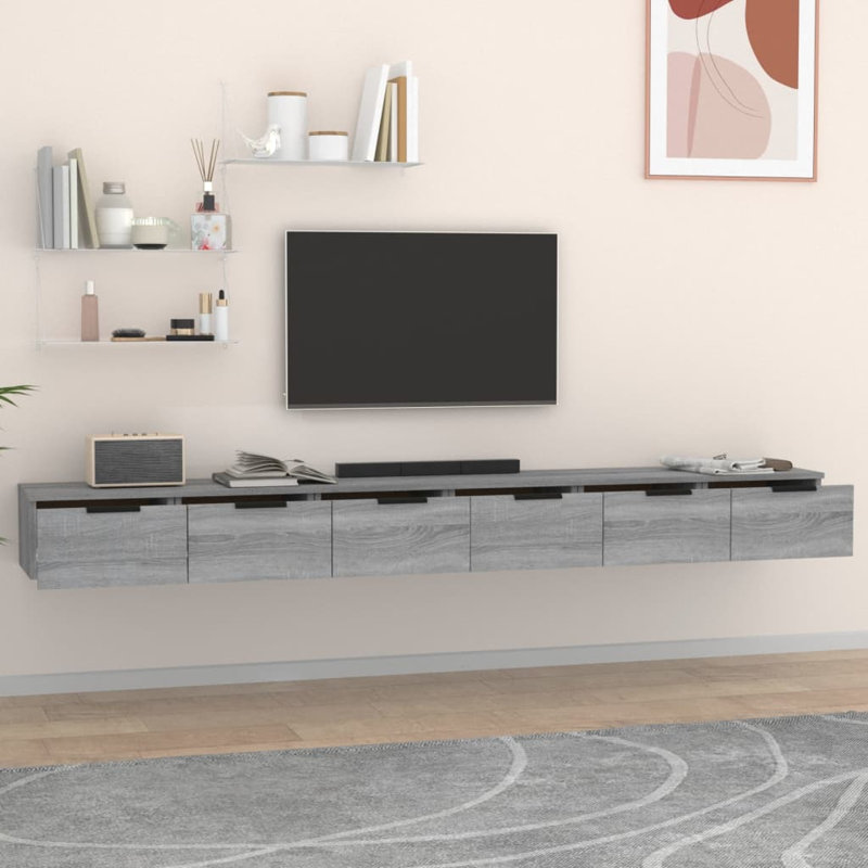 6 Piece Floating Shelf, Grey Sonoma